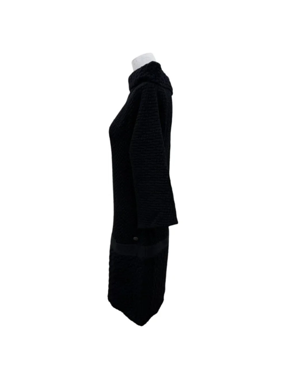 Chanel Wool Here Button Boat Neck Knit Long Sleeve Dress Black 36